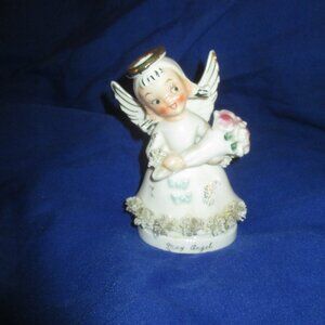May Birthday Angel Relco 1950's Ceramic Figurine Vintage Halo Bouquet Flowers